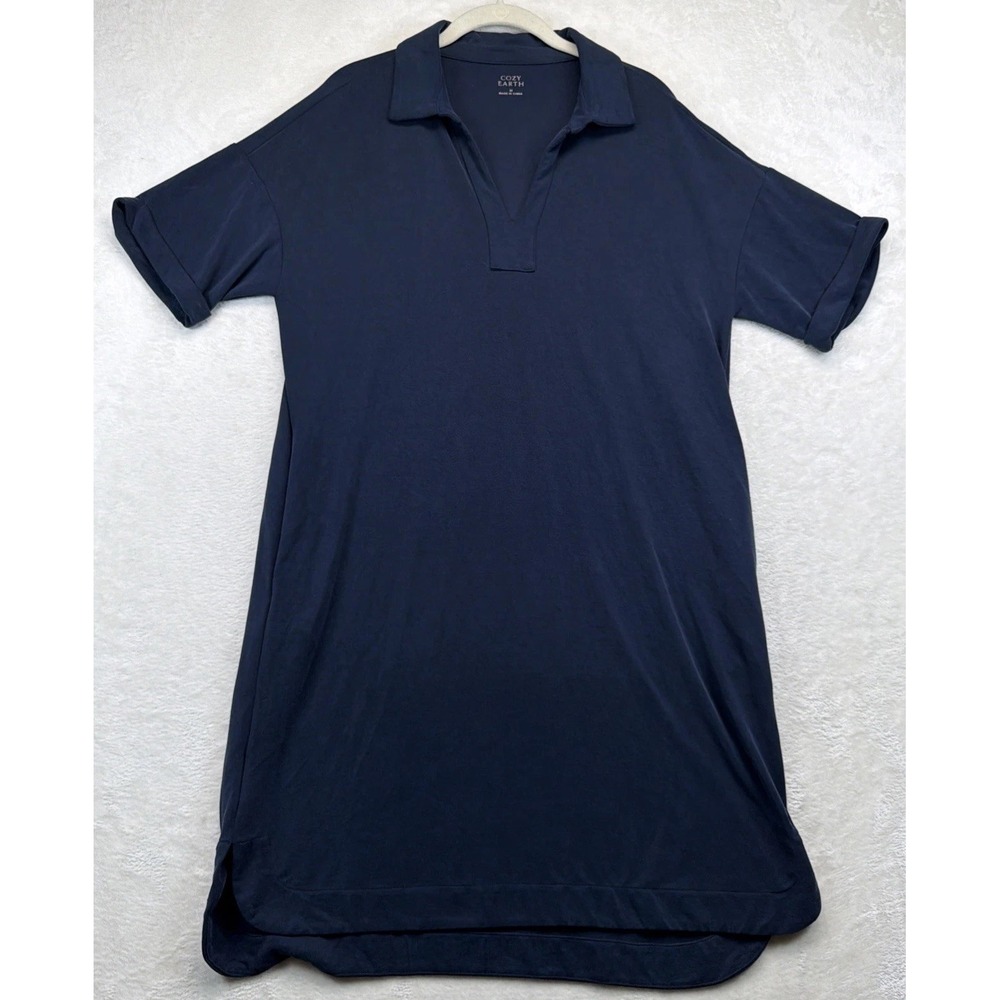 Cozy Earth Womens Polo Dress M Navy Blue Short Sleeve Modal Casual Travel